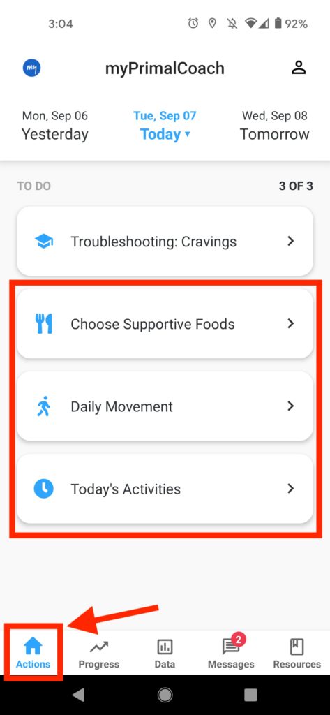 Actions Home Screen